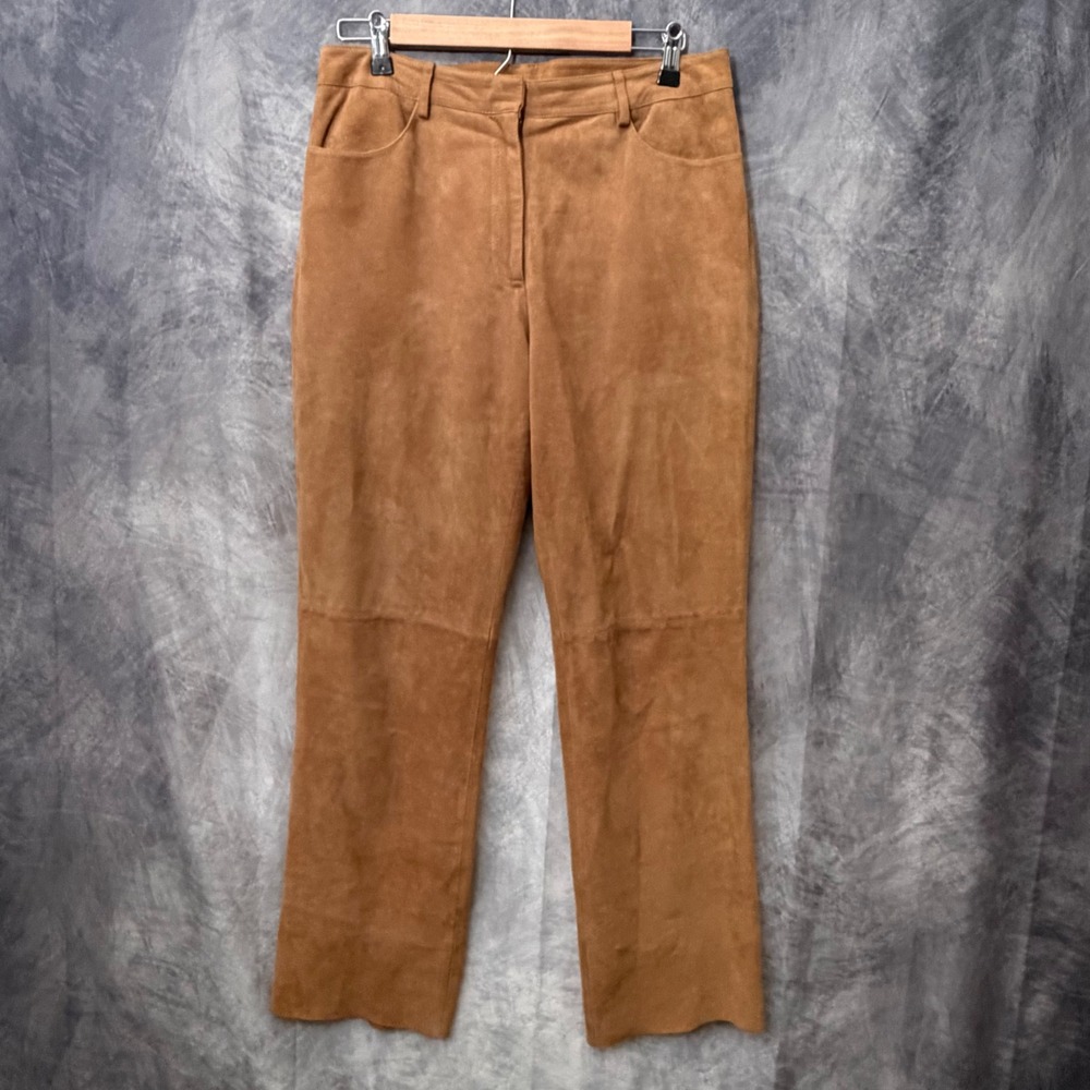 Brooks Brothers Tan Goat Suede Leather Straight Leg Pants Womens 10 Brown